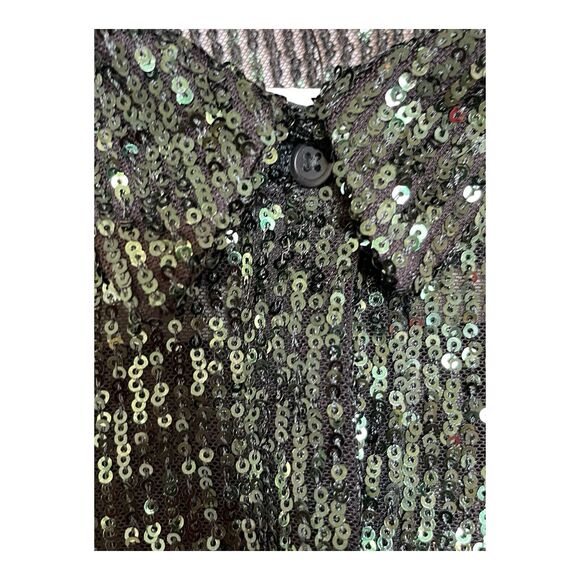 NWT Express Women’s Relaxed Portofino Green Sequin Button Up Shirt Medium - Picture 6 of 8